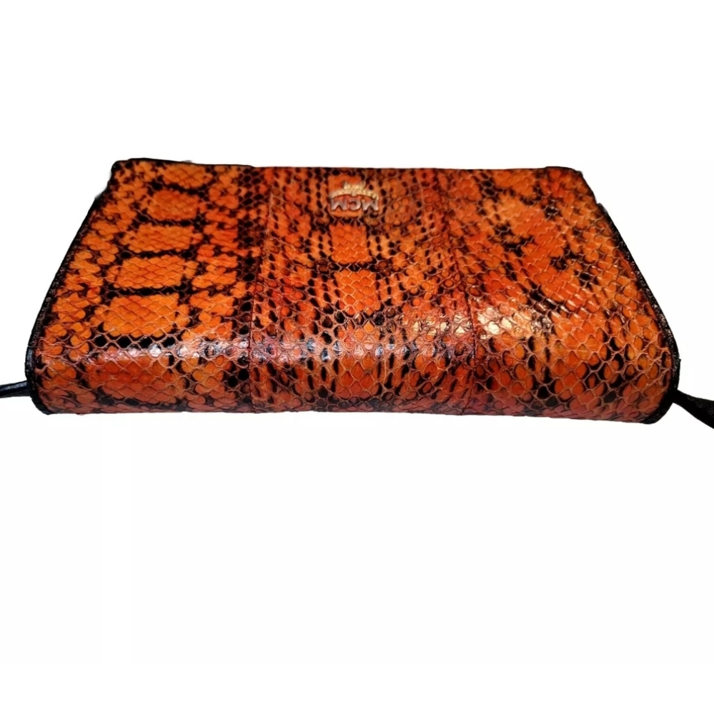 Beautiful Mcm Black & Orange Python Embossed Cros… - image 8